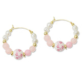108816, FLORAL CERAMIC PORCELAIN FRESHWATER PEARL BEADED HOOP EARRING