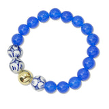 108818, FLORAL CERAMIC PORCELAIN SEMI PRECIOUS STONE BEADED STRETCH BRACELET