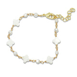 108820, DAINTY MOTHER OF PEARL CLOVER ACCENT FRESHWATER PEARL BRACELET