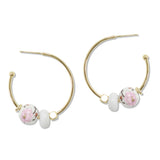 108822, FLORAL CERAMIC PORCLAIN BEAD ACCENT HOOP EARRING