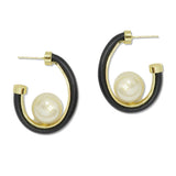 108823, PEARL ACCENT FAUX LEATHER HOOP EARRING