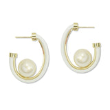 108823, PEARL ACCENT FAUX LEATHER HOOP EARRING