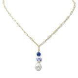 108824, FLORAL CERAMIC BEAD FRESHWATER PEARL PENDANT NECKLACE