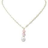 108824, FLORAL CERAMIC BEAD FRESHWATER PEARL PENDANT NECKLACE