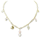 108826, FLORAL CERAMIC PORCLAIN BEAD FRESHWATER PEARL CHARM NECKLACE
