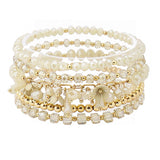 108836, FLOWER ACCENT MULTI LAYERED BEADED STRETCH BRACELET