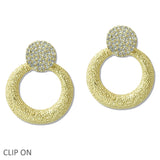 108842, PAVE ROUND ACCENT TEXUTRED METAL CLIP ON EARRING