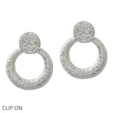 108842, PAVE ROUND ACCENT TEXUTRED METAL CLIP ON EARRING