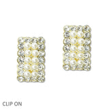 108844, PEARL RHINESTONE RECTANGLE CLIP ON EARRING