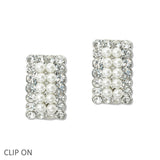108844, PEARL RHINESTONE RECTANGLE CLIP ON EARRING