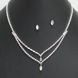 108852, MARQUISE RECTANGLE CUBIC ZIRCONIA ACCENT CRYSTAL RHINESTONE NECKLACE SET