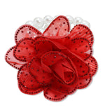 108860, BLING FABRIC FLOWER ACCENT WITH PEARL STRAND STRETCH BRACELET