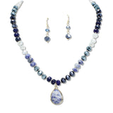 108866, TEARDROP SEMI PRECIOUS STONE CHARM GLASS BEADED NECKLACE