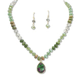 108866, TEARDROP SEMI PRECIOUS STONE CHARM GLASS BEADED NECKLACE