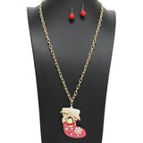 108878, GLITTER ACRYLIC CHRISTMAS SANTA SOCKS PENDANT LONG NECKLACE