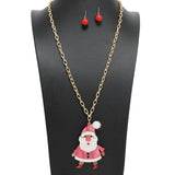 108879, GLITTER ACRYLIC SANTA CLAUS PENDANT LONG NECKLACE