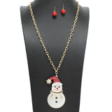 108881, GLITTER ACRYLIC CHRISTMAS SNOWMAN PENDANT LONG NECKLACE