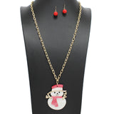 108882, GLITTER ACRYLIC CHRISTMAS SNOWMAN PENDANT LONG NECKLACE