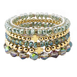 108890, CROSS ACCENT MULTI LAYERED GLASS BEADED STRETCH BRACELET