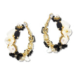 108891, FLOWER PEARL GLASS BEADED HOOP EARRING