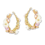 108891, FLOWER PEARL GLASS BEADED HOOP EARRING
