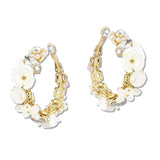 108891, FLOWER PEARL GLASS BEADED HOOP EARRING