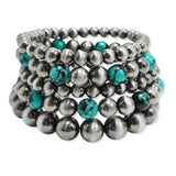 108894, WESTERN TURQUOISE ACCENT NAVAJO BEADED MULTI LAYERED STRETCH BRACELET