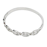 108896, FLORAL CLOVER RHINESTONE ACCENT STAINLESS STEEL OPEN BANGLE BRACELET