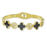 108910, CLOVER ACCENT STAINLESS STEEL OPEN BANGLE BRACELET
