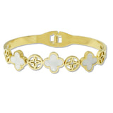 108910, CLOVER ACCENT STAINLESS STEEL OPEN BANGLE BRACELET