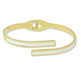 108912, ENAMEL STRIPE ACCENT STAINLESS STEEL OPEN BANGLE BRACELET
