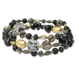 108917, AGATE STONE GLASS BEADED STRETCH BRACELET 3 PIECE SET