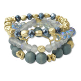 108920, WOOD GLASS BEADED MULTI LAYERED STRETCH BRACELET