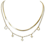 108921, DAINTY FLOWER CLOVER CHARM DOUBLE LAYERED NECKLACE