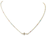 108922, DAINTY CROSS ENAMEL ACCENT NECKLACE