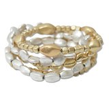 108929, MULTI LAYERED NUGGET BEADED STRETCH BRACELET