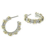 108932, 14K GOLD PLATED X ACCENT CUBIC ZIRCONIA ACCENT HOOP EARRING
