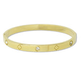 108937, CLOVER ENGRAVED RHINESTONE ACCENT STAINLESS STEEL BANGLE BRACELET