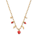 108946, ENAMEL STRAWBERRY ORANGE MUSHROOM HEART CHARM NECKLACE