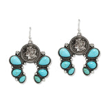 108953, WESTERN COIN ENGRAVED ACCENT TURQUOISE SQUASH BLOSSOM EARRING