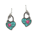 108954, WESTERN TURQUOISE HEART KEY LOCK DANGLE EARRING