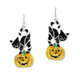 108957, HALLOWEEN ENAMEL PUMPKIN CAT DANGLE EARRING