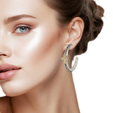 108963, HAMMERED CROSS ACCENT ROPE TEXTURED HOOP EARRING