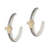 108963, HAMMERED CROSS ACCENT ROPE TEXTURED HOOP EARRING