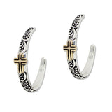 108964, CROSS ACCENT FILIGREE TEXTURE HOOP EARRING