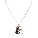 108969, CHRISTMAS THEME RHINESTONE ENAMEL WHITE BLACK CAT PENDANT NECKLACE