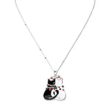 108969, CHRISTMAS THEME RHINESTONE ENAMEL WHITE BLACK CAT PENDANT NECKLACE