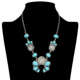 108978, WESTERN ENGRAVED COIN ACCENT TURQUOISE SQUASH BLOSSOM NECKLACE