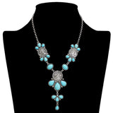 108980, WESTERN ENGRAVED COIN ACCENT TURQUOISE STONE NECKLACE