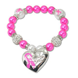 108984, ALWAYS BELIEVE PINK RIBBON HEART PEARL STRETCH BRACELET